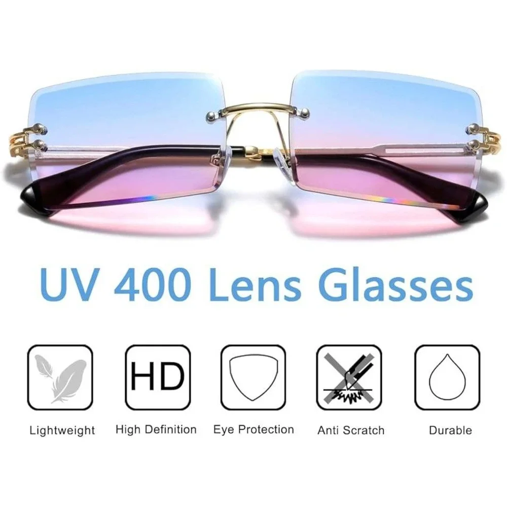 Rimless Sunglasses Women Men Fashion Gradient Lens UV400 Protection Trendy Gafas